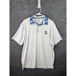 Tattoo Golf Shirt Mens Large White VIP Collection Skull Paisley Performance Polo